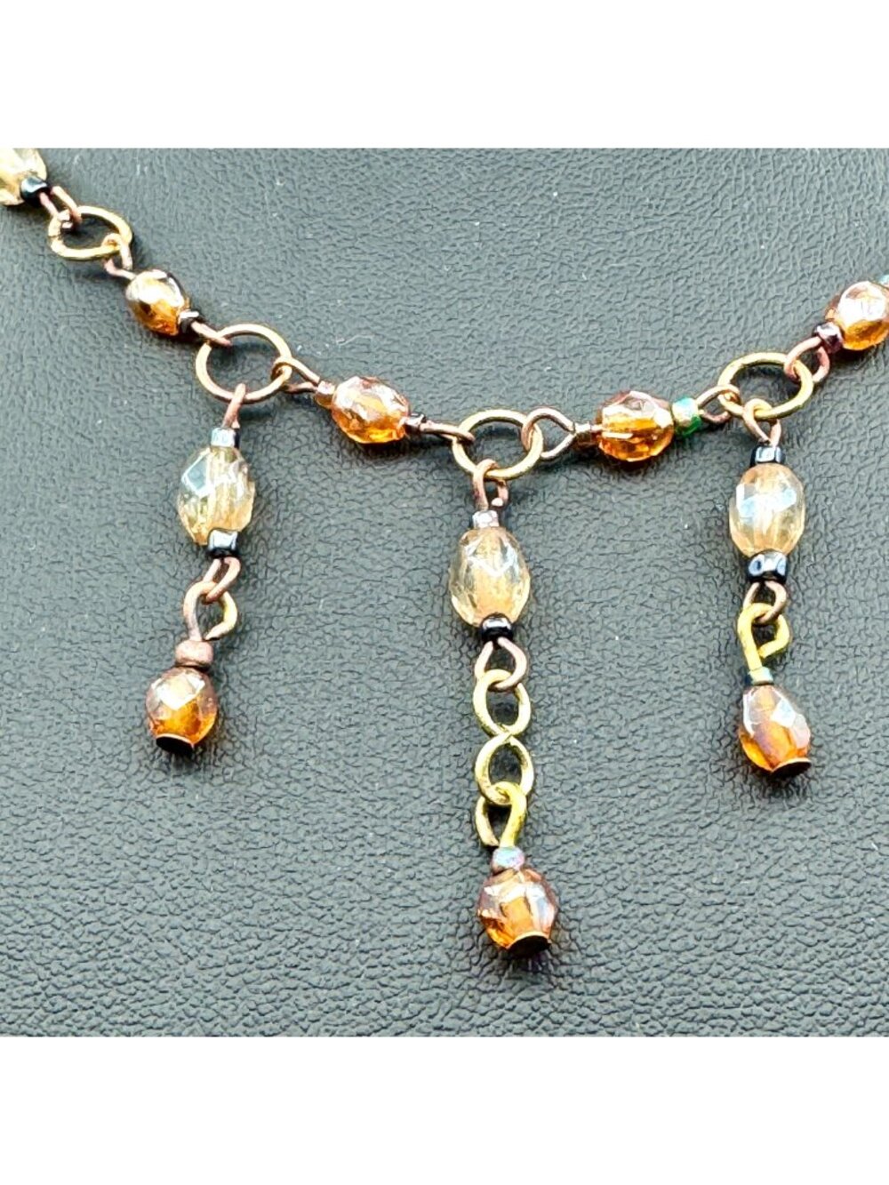 Vintage Choker Necklace Glass Beads Copper Chain Drop Elegant Bohemian Coquette